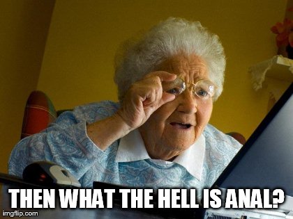 Grandma Finds The Internet Meme | THEN WHAT THE HELL IS ANAL? | image tagged in memes,grandma finds the internet | made w/ Imgflip meme maker