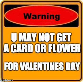 Warning Sign Meme | U MAY NOT GET A CARD OR FLOWER FOR VALENTINES DAY | image tagged in memes,warning sign | made w/ Imgflip meme maker