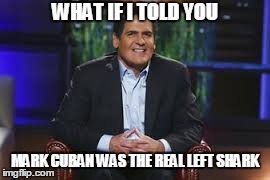 WHAT IF I TOLD YOU MARK CUBAN WAS THE REAL LEFT SHARK | image tagged in left shark | made w/ Imgflip meme maker