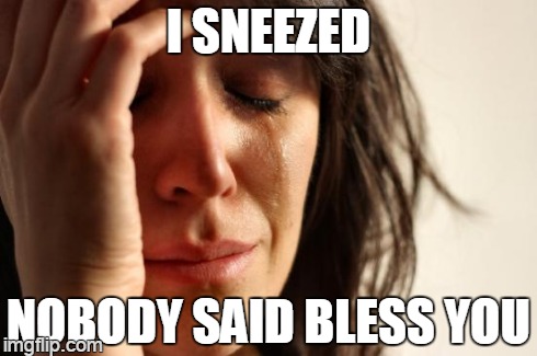 left unsaid | I SNEEZED NOBODY SAID BLESS YOU | image tagged in memes,first world problems | made w/ Imgflip meme maker