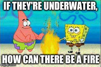 IF THEY'RE UNDERWATER, HOW CAN THERE BE A FIRE | image tagged in fire | made w/ Imgflip meme maker