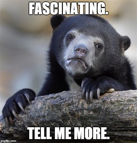 Confession Bear | FASCINATING. TELL ME MORE. | image tagged in memes,confession bear | made w/ Imgflip meme maker