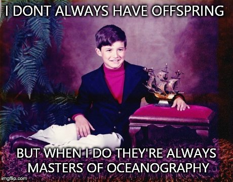 I DONT ALWAYS HAVE OFFSPRING BUT WHEN I DO THEY'RE ALWAYS MASTERS OF OCEANOGRAPHY | image tagged in memes | made w/ Imgflip meme maker