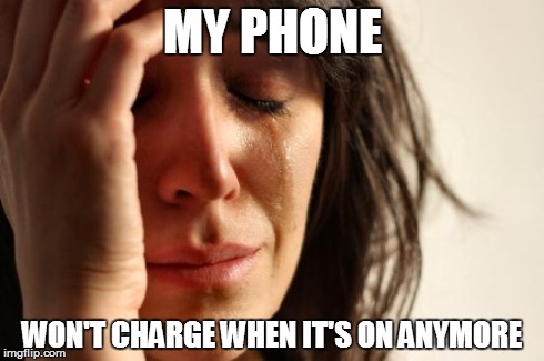 NNNNNNNNNNNNNOOOOOOOOOOOOOOOOO | MY PHONE WON'T CHARGE WHEN IT'S ON ANYMORE | image tagged in memes,first world problems | made w/ Imgflip meme maker