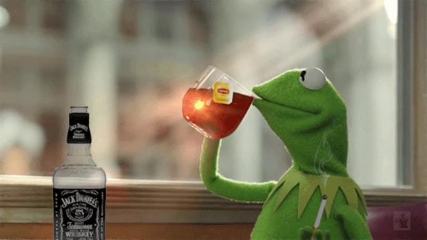 High Quality Kermit Drinking Jack Daniels Blank Meme Template