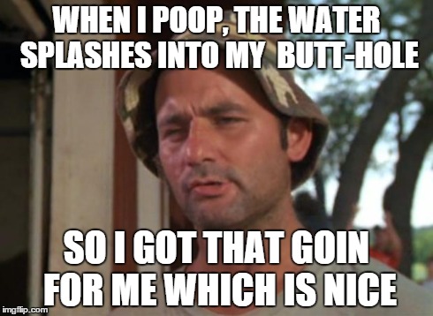 So I Got That Goin For Me Which Is Nice Meme | WHEN I POOP, THE WATER SPLASHES INTO MY  BUTT-HOLE SO I GOT THAT GOIN FOR ME WHICH IS NICE | image tagged in memes,so i got that goin for me which is nice | made w/ Imgflip meme maker