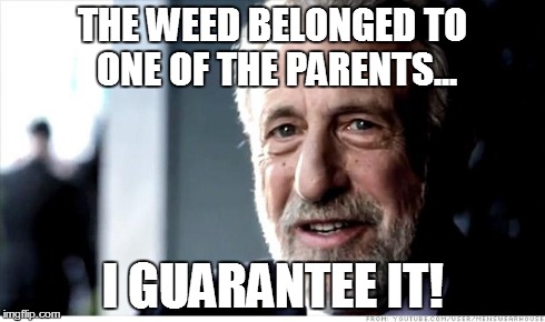 I Guarantee It | THE WEED BELONGED TO ONE OF THE PARENTS... I GUARANTEE IT! | image tagged in memes,i guarantee it,AdviceAnimals | made w/ Imgflip meme maker
