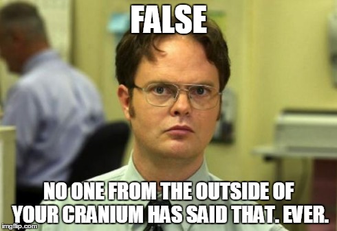 Dwight Schrute | FALSE NO ONE FROM THE OUTSIDE OF YOUR CRANIUM HAS SAID THAT. EVER. | image tagged in memes,dwight schrute | made w/ Imgflip meme maker