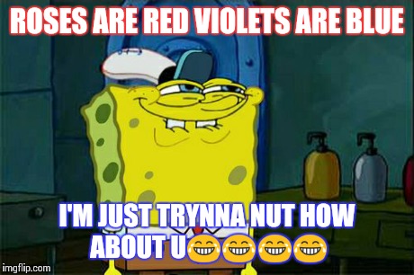 Don't You Squidward | ROSES ARE RED VIOLETS ARE BLUE I'M JUST TRYNNA NUT
HOW ABOUT U | image tagged in memes,dont you squidward | made w/ Imgflip meme maker