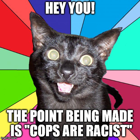 Hey You! Cat Byron | HEY YOU! THE POINT BEING MADE IS "COPS ARE RACIST" | image tagged in hey you cat byron | made w/ Imgflip meme maker