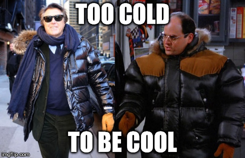 Too cold to be cool | TOO COLD TO BE COOL | image tagged in cold,snow,seinfeld,bryan ferry,george costanza,memes | made w/ Imgflip meme maker