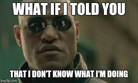 Matrix Morpheus | WHAT IF I TOLD YOU THAT I DON'T KNOW WHAT I'M DOING | image tagged in memes,matrix morpheus | made w/ Imgflip meme maker