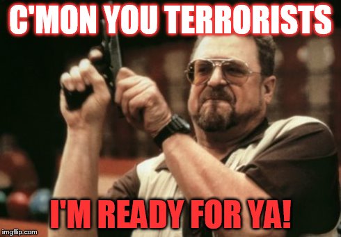 Am I The Only One Around Here | C'MON YOU TERRORISTS I'M READY FOR YA! | image tagged in memes,am i the only one around here | made w/ Imgflip meme maker