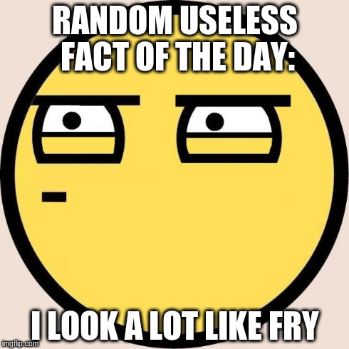 Random, Useless Fact of the Day | RANDOM USELESS FACT OF THE DAY: I LOOK A LOT LIKE FRY | image tagged in random useless fact of the day | made w/ Imgflip meme maker