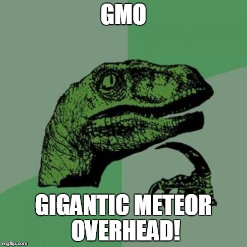 Philosoraptor | GMO GIGANTIC METEOR OVERHEAD! | image tagged in memes,philosoraptor | made w/ Imgflip meme maker