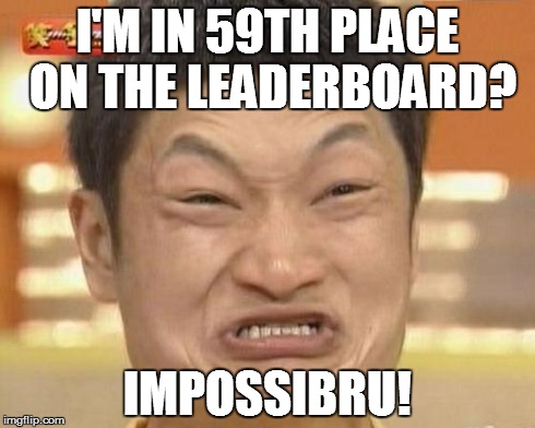 Impossibru Guy Original Meme | I'M IN 59TH PLACE ON THE LEADERBOARD? IMPOSSIBRU! | image tagged in memes,impossibru guy original | made w/ Imgflip meme maker