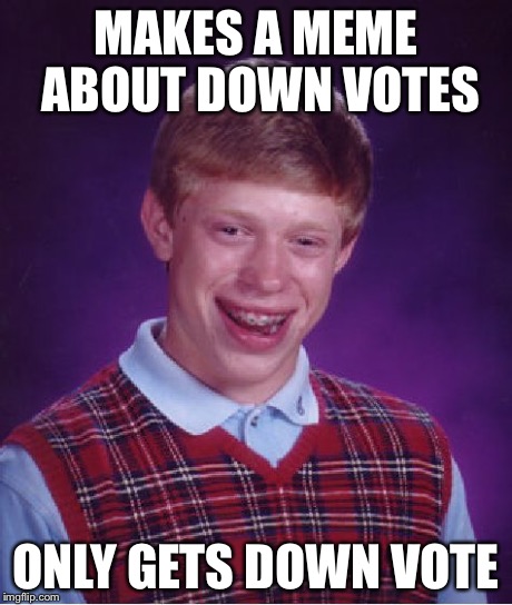 Bad Luck Brian Meme | MAKES A MEME ABOUT DOWN VOTES ONLY GETS DOWN VOTE | image tagged in memes,bad luck brian | made w/ Imgflip meme maker