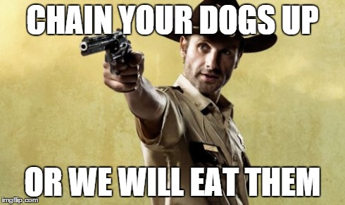 Rick Grimes | CHAIN YOUR DOGS UP OR WE WILL EAT THEM | image tagged in memes,rick grimes | made w/ Imgflip meme maker