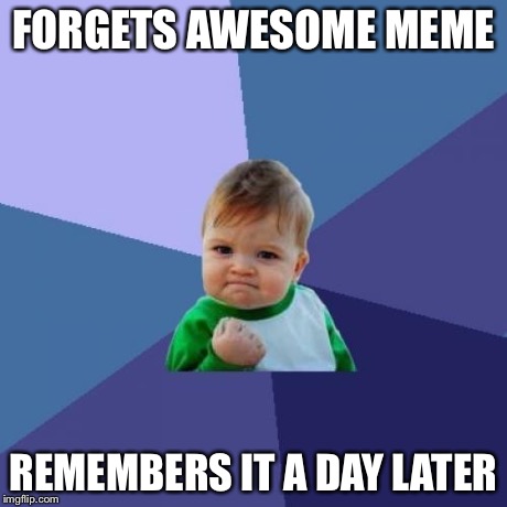 Success Kid | FORGETS AWESOME MEME REMEMBERS IT A DAY LATER | image tagged in memes,success kid | made w/ Imgflip meme maker