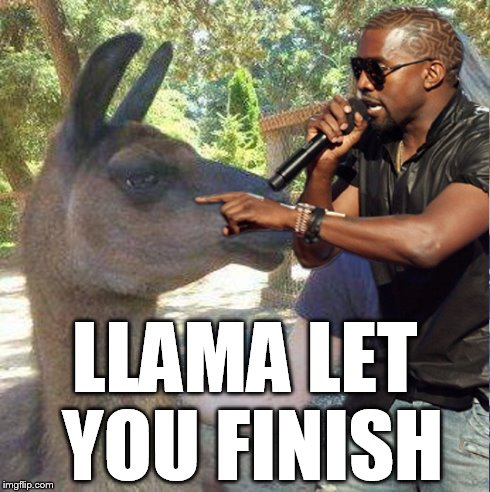 Llama Ding-Dong | LLAMA LET YOU FINISH | image tagged in kanye west,puns | made w/ Imgflip meme maker