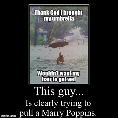 Marry Poppins? | This guy... | Is clearly trying to pull a Marry Poppins. | image tagged in funny,demotivationals,umbrella,marry poppins,disney,stupidity | made w/ Imgflip demotivational maker