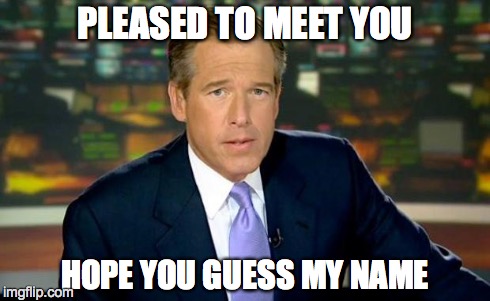 Brian Williams Was There | PLEASED TO MEET YOU HOPE YOU GUESS MY NAME | image tagged in memes,brian williams was there | made w/ Imgflip meme maker