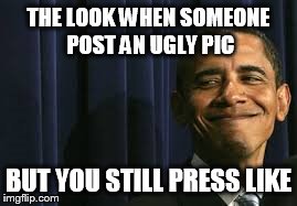 THE LOOK WHEN SOMEONE POST AN UGLY PIC BUT YOU STILL PRESS LIKE | image tagged in president | made w/ Imgflip meme maker