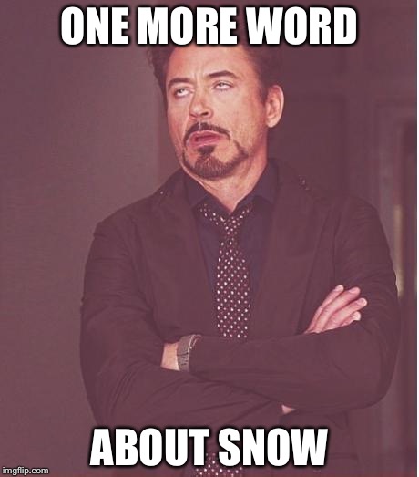 Face You Make Robert Downey Jr Meme | ONE MORE WORD ABOUT SNOW | image tagged in memes,face you make robert downey jr | made w/ Imgflip meme maker