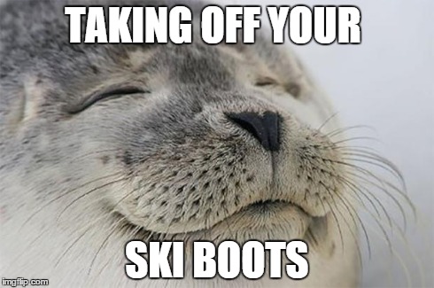 Satisfied Seal | TAKING OFF YOUR SKI BOOTS | image tagged in memes,satisfied seal,AdviceAnimals | made w/ Imgflip meme maker