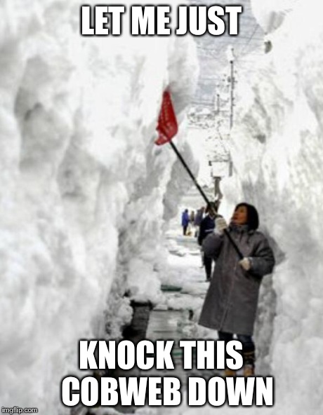 snow storm | LET ME JUST KNOCK THIS 
COBWEB DOWN | image tagged in snow storm | made w/ Imgflip meme maker