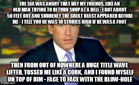 Brian Williams Was There Meme | THE SEA WAS ANGRY THAT DAY MY FRIENDS, LIKE AN OLD MAN TRYING TO RETURN SOUP AT A DELI - I GOT ABOUT 50 FEET OUT AND SUDDENLY THE GREAT BEAS | image tagged in memes,brian williams was there | made w/ Imgflip meme maker