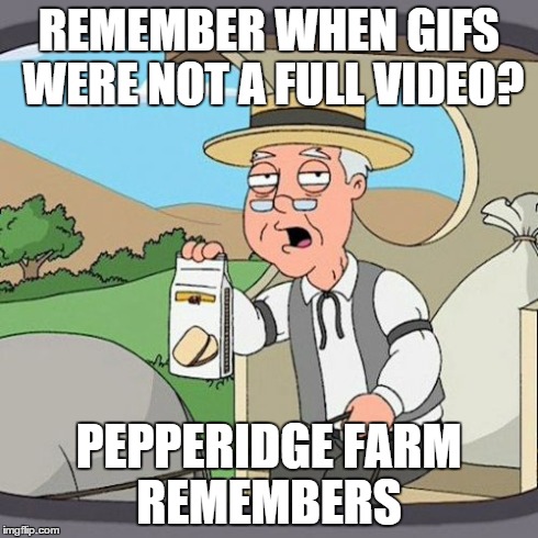 Pepperidge Farm Remembers | REMEMBER WHEN GIFS WERE NOT A FULL VIDEO? PEPPERIDGE FARM REMEMBERS | image tagged in memes,pepperidge farm remembers,AdviceAnimals | made w/ Imgflip meme maker