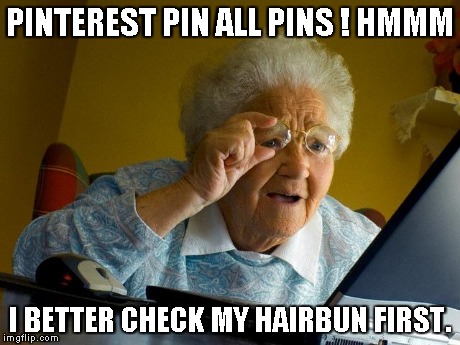 Grandma Finds The Internet Meme | PINTEREST PIN ALL PINS ! HMMM I BETTER CHECK MY HAIRBUN FIRST. | image tagged in memes,grandma finds the internet | made w/ Imgflip meme maker