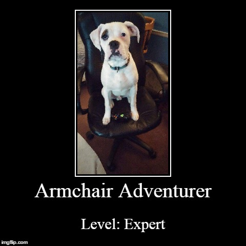 Armchair Adventures | image tagged in funny,demotivationals,dogs | made w/ Imgflip demotivational maker