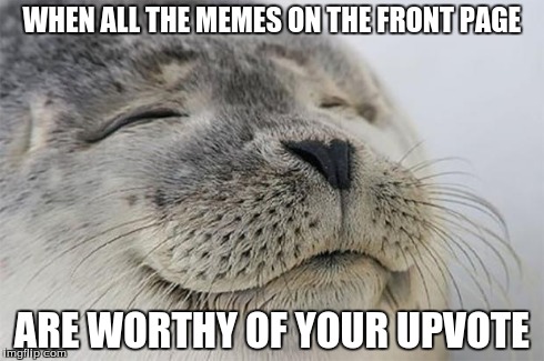 Satisfied Seal Meme | WHEN ALL THE MEMES ON THE FRONT PAGE ARE WORTHY OF YOUR UPVOTE | image tagged in memes,satisfied seal | made w/ Imgflip meme maker