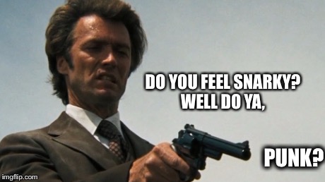 DO YOU FEEL SNARKY? WELL DO YA, PUNK? | image tagged in snarkyness | made w/ Imgflip meme maker