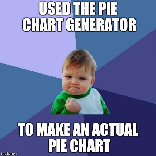 First time I've ever done this | USED THE PIE CHART GENERATOR TO MAKE AN ACTUAL PIE CHART | image tagged in memes,success kid | made w/ Imgflip meme maker