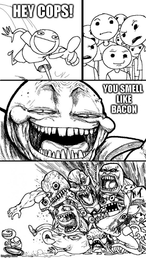 Hey Internet | HEY COPS! YOU SMELL LIKE BACON | image tagged in memes,hey internet | made w/ Imgflip meme maker