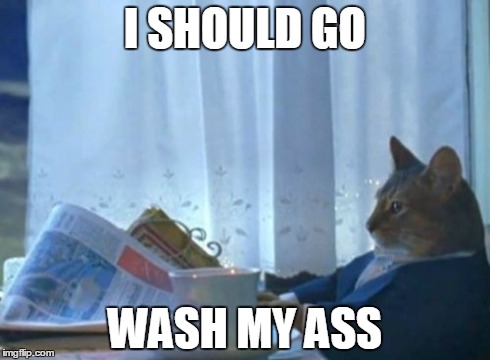 I've got that itch that says I'm way overdue for a shower | I SHOULD GO WASH MY ASS | image tagged in memes,i should buy a boat cat,hygiene,clean,ass,shower | made w/ Imgflip meme maker