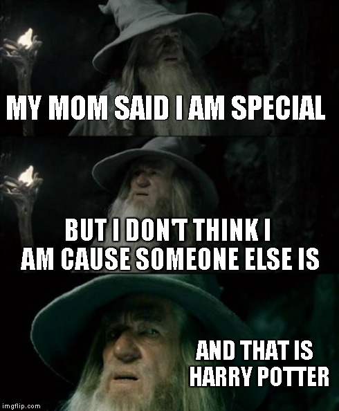Confused Gandalf | MY MOM SAID I AM SPECIAL BUT I DON'T THINK I AM CAUSE SOMEONE ELSE IS AND THAT IS  HARRY POTTER | image tagged in memes,confused gandalf | made w/ Imgflip meme maker