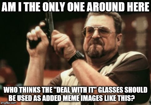 Am I The Only One Around Here | AM I THE ONLY ONE AROUND HERE WHO THINKS THE "DEAL WITH IT" GLASSES SHOULD BE USED AS ADDED MEME IMAGES LIKE THIS? | image tagged in memes,am i the only one around here,scumbag | made w/ Imgflip meme maker