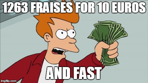 Shut Up And Take My Money Fry | 1263 FRAISES FOR 10 EUROS AND FAST | image tagged in memes,shut up and take my money fry | made w/ Imgflip meme maker