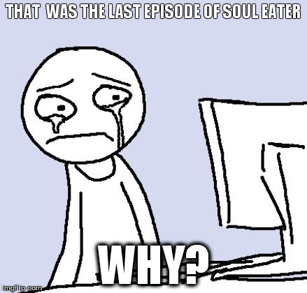 crying computer reaction | THAT  WAS THE LAST EPISODE OF SOUL EATER WHY? | image tagged in crying computer reaction | made w/ Imgflip meme maker