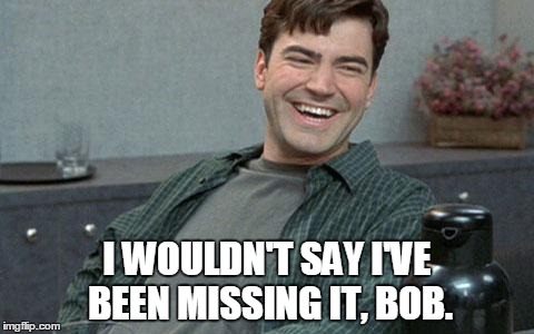 office space | I WOULDN'T SAY I'VE BEEN MISSING IT, BOB. | image tagged in office space | made w/ Imgflip meme maker