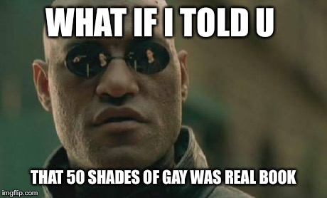 Matrix Morpheus Meme | WHAT IF I TOLD U THAT 50 SHADES OF GAY WAS REAL BOOK | image tagged in memes,matrix morpheus | made w/ Imgflip meme maker