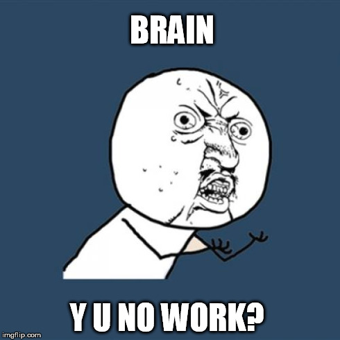 Y U No | BRAIN Y U NO WORK? | image tagged in memes,y u no | made w/ Imgflip meme maker