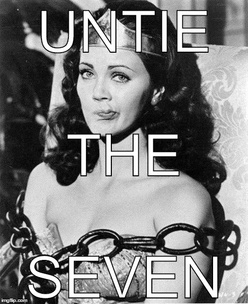 Untie The Seven | UNTIE SEVEN THE | image tagged in wonder woman,seven,unite,untie | made w/ Imgflip meme maker