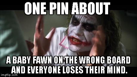 And everybody loses their minds Meme | ONE PIN ABOUT A BABY FAWN ON THE WRONG BOARD AND EVERYONE LOSES THEIR MIND. | image tagged in memes,and everybody loses their minds | made w/ Imgflip meme maker