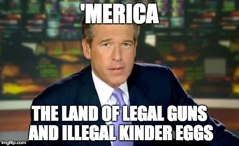 Brian Williams Was There Meme | 'MERICA THE LAND OF LEGAL GUNS AND ILLEGAL KINDER EGGS | image tagged in memes,brian williams was there | made w/ Imgflip meme maker