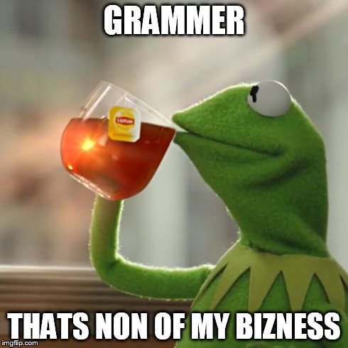 But That's None Of My Business | GRAMMER THATS NON OF MY BIZNESS | image tagged in memes,but thats none of my business,kermit the frog | made w/ Imgflip meme maker